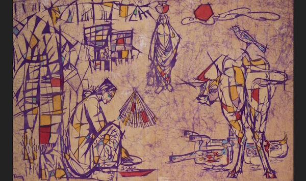Chuah Thean Teng (蔡天定) (b. 1914, China; d. 2008, Malaysia), Morning, c. 1960 – 1963; Batik on cloth; 112 x 173 cm. Courtesy of National Gallery Singapore.