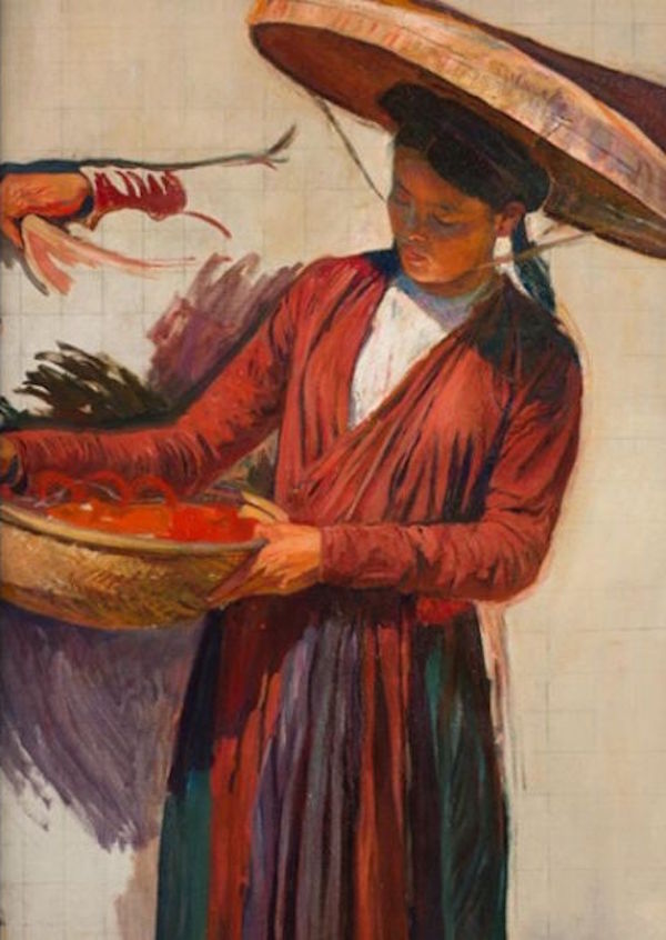 Victor Tardieu (b. 1870, France; d. 1937, Vietnam) La Tonkinoise au Panier (Tonkin Woman with a Basket), 1923; Oil on canvas; 108 x 80 cm. Courtesy of National Gallery Singapore.