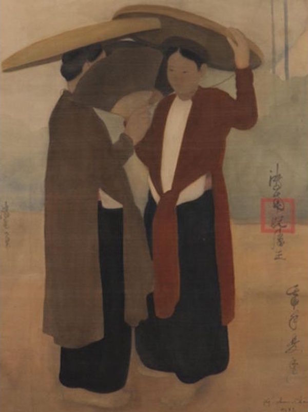 Nguyen Phan Chanh (b. 1892, Vietnam; d. 1984, Vietnam), The Singers in the Countryside, 1932; Watercolor and ink on silk; 65.4 x 49.4 cm. Courtesy of National Gallery Singapore.